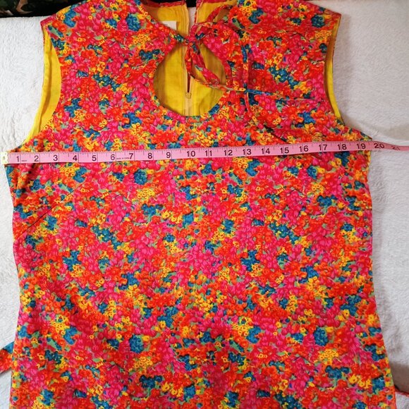 EUC: Vintage 60s Hong Kong Red & Orange Floral Cotton Midi Dress Size see desc - Picture 6 of 8